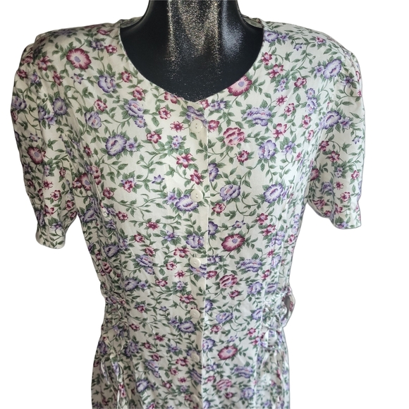 Vintage 90's Floral Print Short Sleeve Button Front Summer Dress - Picture 2 of 7